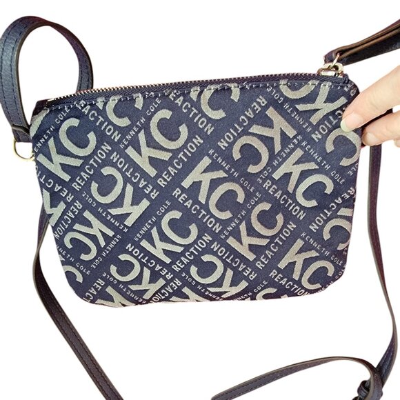 Kenneth Cole Reaction Blue & Gray Signature Logo Crossbody Purse/Bag Sling - Picture 3 of 16